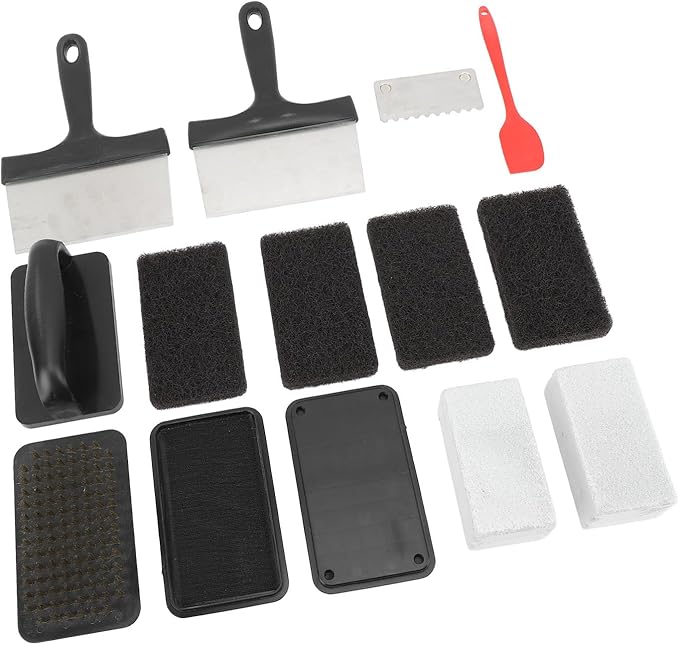 for Griddle Cleaning Kit Oil Removal Anti Hot Handle Multifunctional Grill Cleaning Kit (14Pcs)