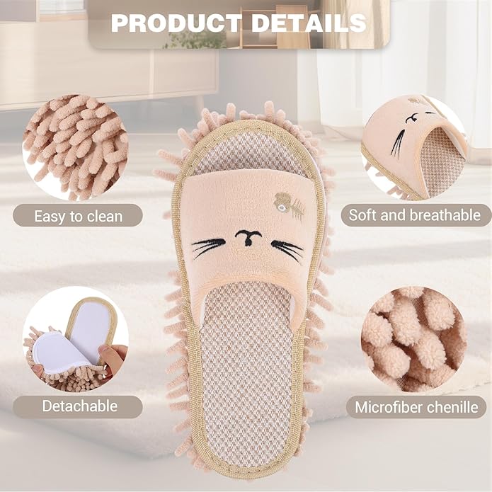 4 Pair Washable Mop Slippers Detachable Microfiber Mop Shoes for Floor Cleaning House Dusting Slippers for Women Men Dirt Tool Supplies Medium