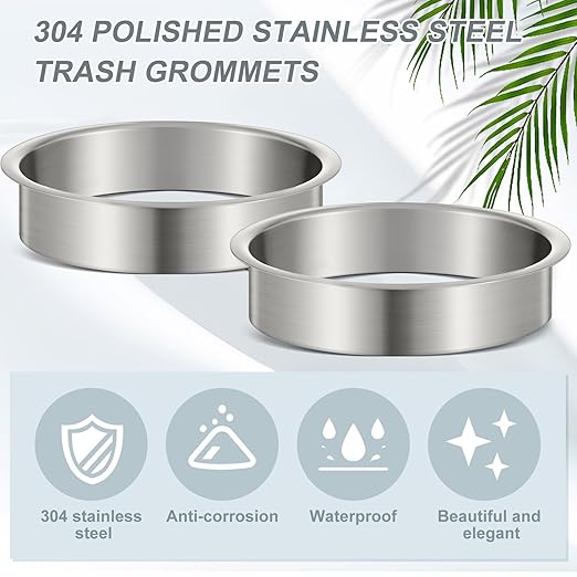 Honeydak 2 Pieces 6 (Nominal) Diameter x 2 Height 304 Polished Stainless Steel 6 x 2 Trash Grommets for Countertop Inserted Trash Kitchen Cabinet Counter Bin Ease to Install