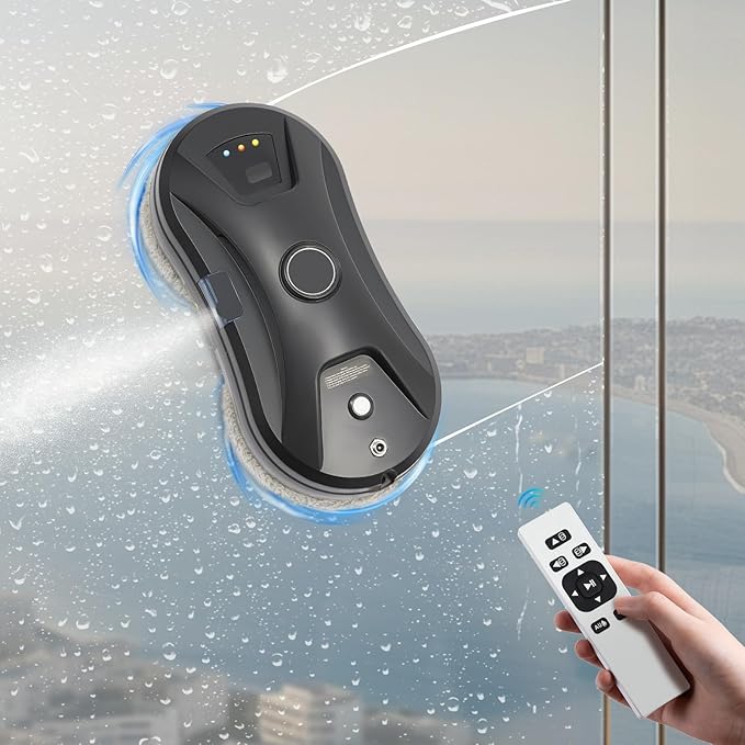 Window Cleaning Robot Automatic Water Spray Window Washer Robot 2800Pa Strong Suction Smart Window Cleaner Remote Control Window Washer Robot for Windows Tiles Glass Door (Black)