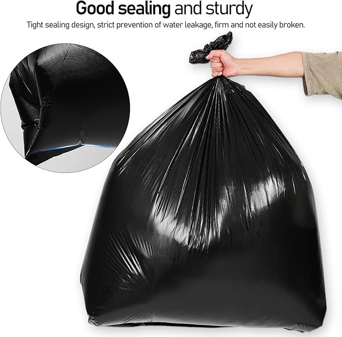 YARNOW 50 Pack Heavy Duty Trash Bags Black Trash Bags Contractor Bags Outdoor Garbage Bags (47 x 55 Inch)