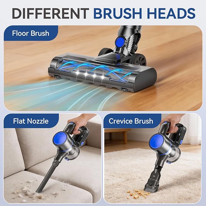 DUMOS Cordless Vacuum Cleaner Lightweight Stick Vacuum Cleaners for Home Powerful Suction &amp LED Lights Rechargeable Battery for Carpets Pet Hair Hardwood Floors
