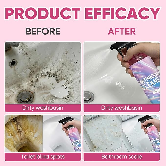 Heavy Duty Bathroom Scrubbing Solution Bathroom Descaler Foam Cleaner Powerful Pink Bathroo𝐦 Cleaner Spray All-Purpose Bathrooms Descaler Foam Spray For FloorShowersGlass Surfaces (1pcs)