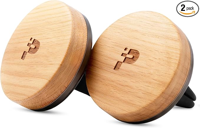 Wooden Car Air Freshener Vent Clip Refillable Essential Oil Diffuser with Long-Lasting Natural Scent European Beech Wood &amp Metal Auto Deodorizer Includes 2 Clips + 4 Plaster Refill Pads