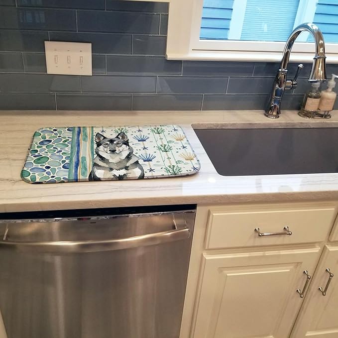 Caroline's Treasures Norwegian Elkhound Coastal Sea Glass Dish Drying Mat Absorbent Dish Drying Mat Pad for Kitchen Counter Dish Drainer Mat for Countertop 14 x 21 Multicolor