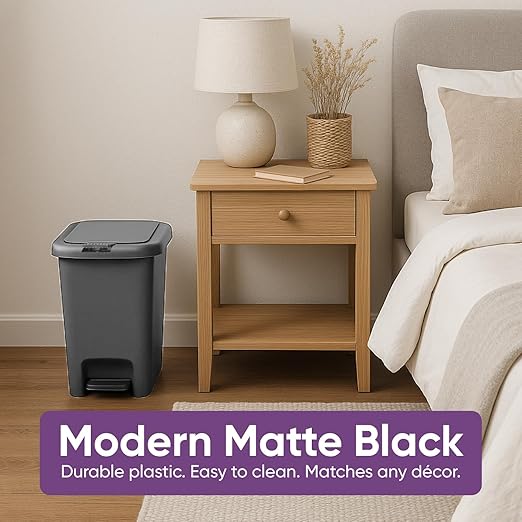 Superio 6.5L 10L and 48L Slim Step &amp Push Trash Cans - 3 Pack Dual Opening Smooth Matte Finish Durable Plastic - Grey