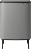 Brabantia Bo Hi Touch Top Kitchen Trash Can with Single Compartment &amp Raised Legs | Mineral Concrete Gray | 16 Gal Inner Bucket | Soft-Close Light Touch Opening Stay-Open Lid | + Trash Bags
