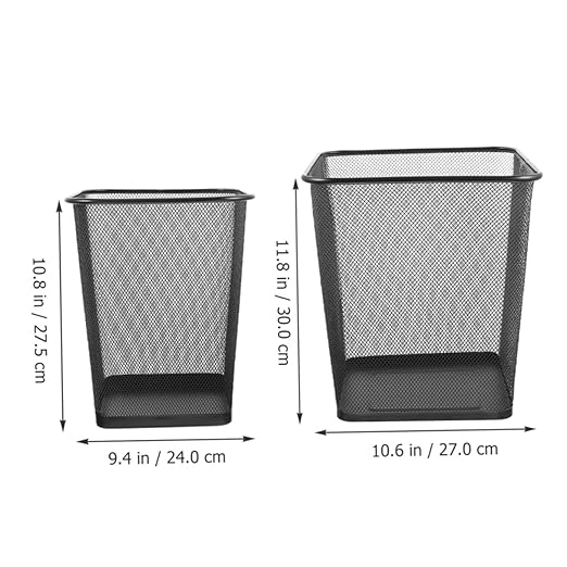 Toyvian 2pcs Mesh Design Square Wastebasket with Sturdy Iron Frame Black Wire Trash Cans for Household and Office Use Open Top Breathable Mesh Bins for and Easy Garbage Disposal