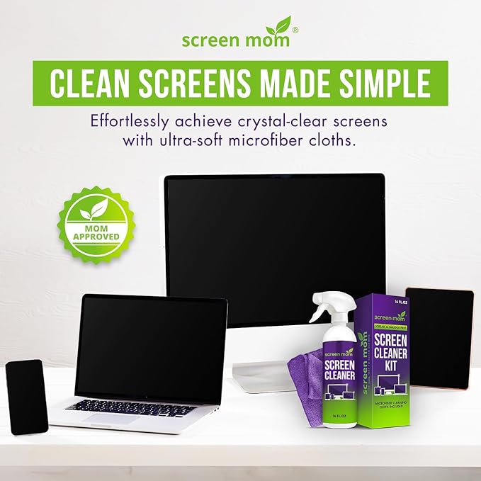 Screen Cleaner Spray and Wipe Kit 16oz and 4 Pack Microfiber Towel Bundle - Electronics Cleaner Spray TV Screen Cleaner for Smart TV Computer Phone iPad Laptop Screen Cleaner Car Screen Cleaning Kit