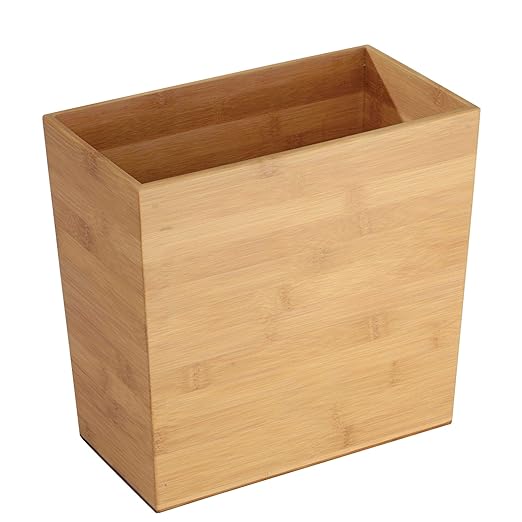 iDesign Rectangular Bamboo Waste Basket The Formbu Collection – 10.5 x 5.75 x 10” Natural Wood Finish