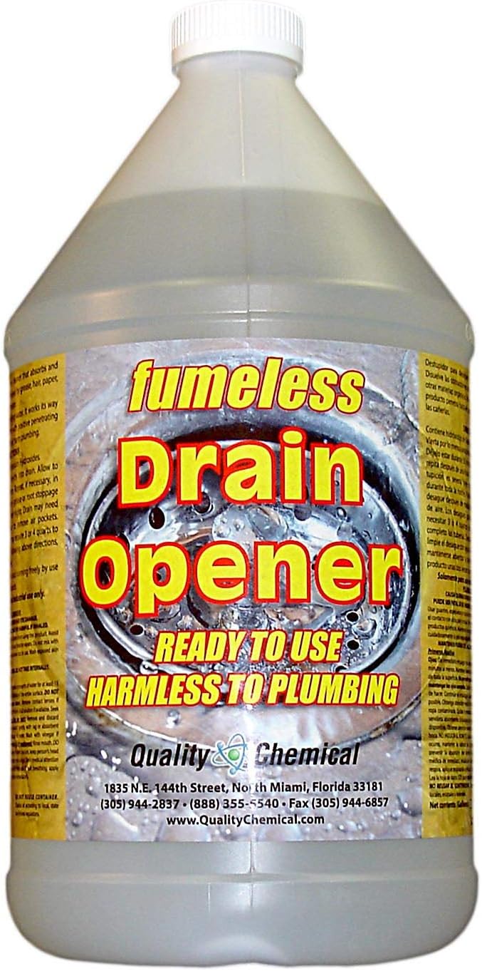 Quality Chemical Fumeless Drain Opener - Fast Acting Clog Remover and Declogger - Professional Strength - for Bathtub Kitchen Sink Drano Hair Clog Remover - Drain Cleaner 128 oz (Pack of 1)