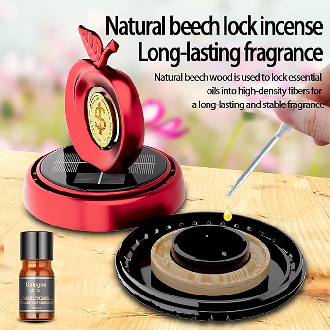 Solar Powered Rotating Car Air Freshener | Apple and Dollar Shape 3D Model | Home and Car Interior Decoration Accessories | Red