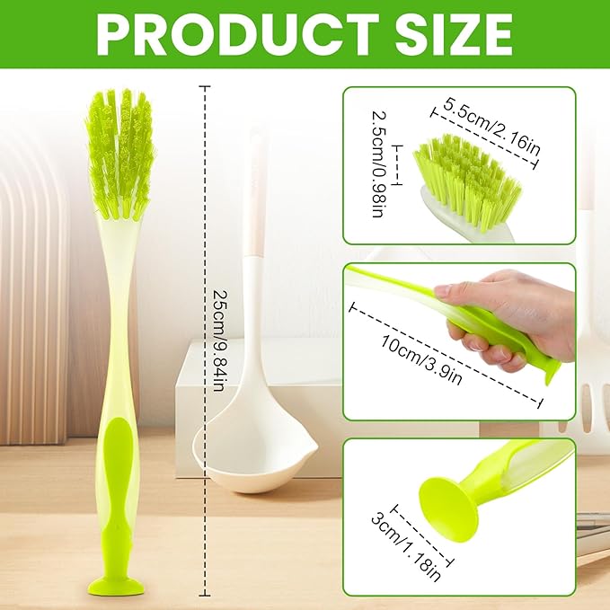 Boao 15 Pieces Long Dish Brush with Handle Assorted Color Dishwashing Brush with Suction Cup Multipurpose Cleaning Tool for Kitchen Toilet Etc