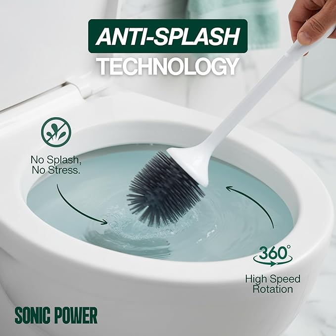 Electric Toilet Brush &amp Scrubber – Self Cleaning Silicone Toilet Bowl Brush with UVC Light Rechargeable Wireless Spinning Toilet Brush &amp Holder Set Wall Mount or Floor Standing (Pack of 1)