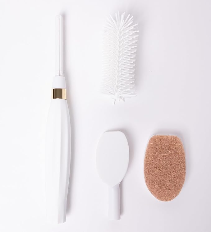 Spristle Wand Starter Set by Winnie &amp Lu – Premium Dish Wand &amp Bottle Washer Set Interchangeable Sponge Silicone Bristle Head Eco-Friendly Cleaning (White &amp Gold)
