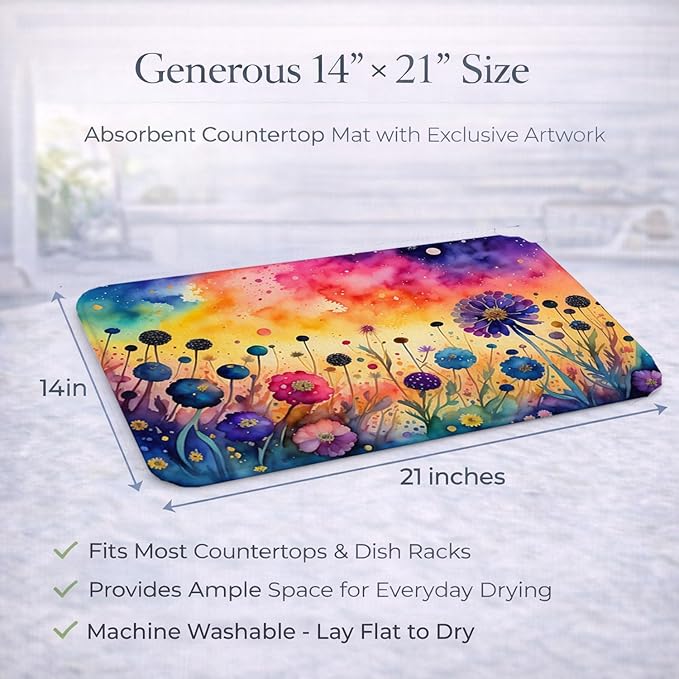 Caroline's Treasures DAC1458DDM Scabiosa in Color Dish Drying Mat Absorbent Dish Drying Mat Pad for Kitchen Counter Dish Drainer Mat for Countertop 14 x 21 Multicolor