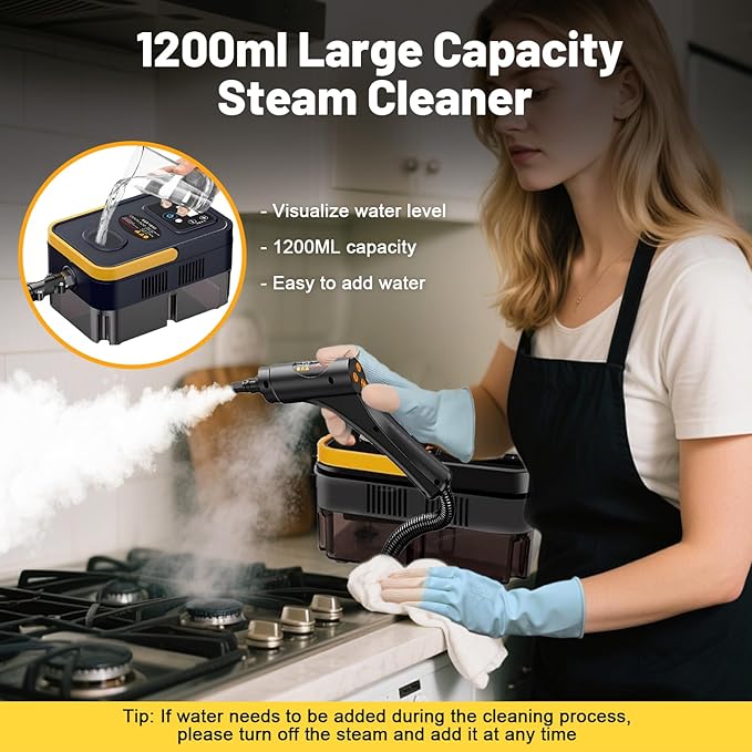 Steam Cleaners 2500W High Pressure Steamer for Cleaning Handheld Portable Steam Cleaner 15s Fast Heat-Up &amp 42.3oz Tank Steamer Cleaner for Home Car Kitchen Bathroom Floor Grout Tile