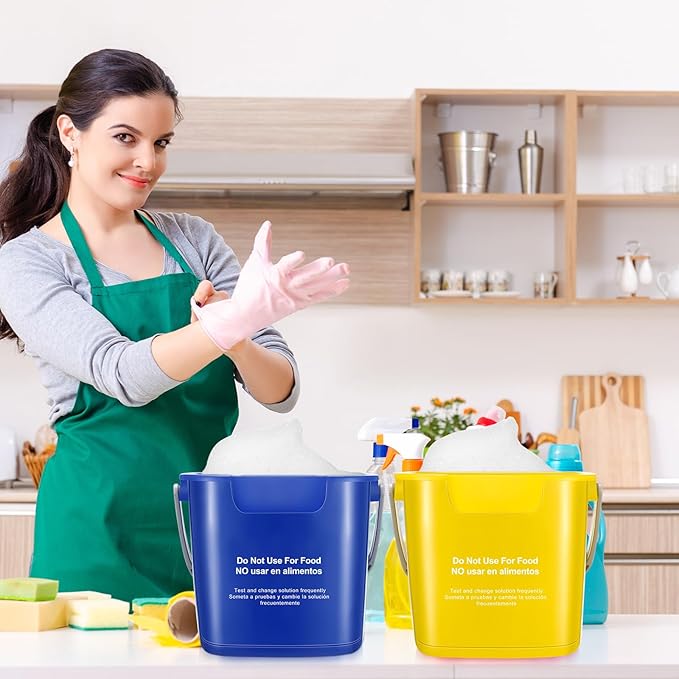 Yaomiao 4 Pcs Cleaning Bucket 3 Quart Small Sanitizing Square Bucket Detergent Pail with Measurements Spout and Handle for Home Commercial Use Restaurant Kitchen Office (RedYellowBlueGreen)