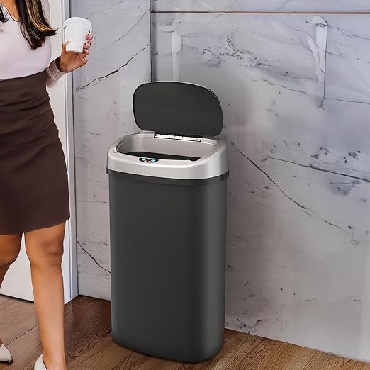iTouchless 13 Gallon Automatic Trash Can with Sensor 2.0 Technology &amp Odor Filter – Touchless Slim Space-Saving Design for Hygiene-Conscious Homes Offices &amp Busy Families – Black Durable Pl