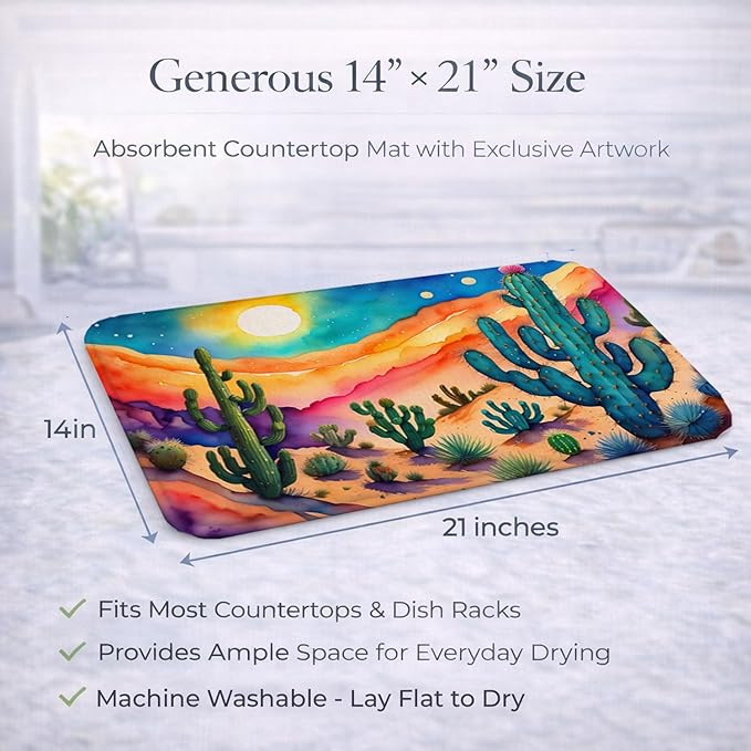 Caroline's Treasures DAC1416DDM Cactus in Color Dish Drying Mat Absorbent Dish Drying Mat Pad for Kitchen Counter Dish Drainer Mat for Countertop 14 x 21 Multicolor