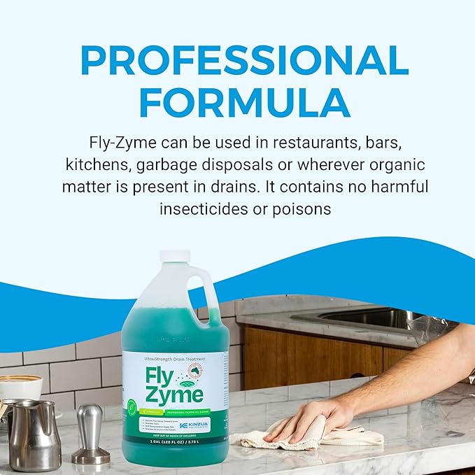 KINZUA ENVIRONMENTAL Fly-Zyme Highly Concentrated Enzyme Drain Cleaner for Pipes &amp Citronella Scented Organic Waste Degrader &amp Odor Neutralizer 1 Gallon