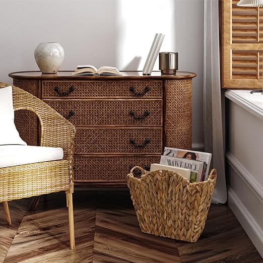 Wicker Waste Basket Handwoven Trash Can with Built-in Handles Rattan Waste Bin for Bathroom Water Hyacinth Garbage Storage Container for Bedroom Office Laundry Utility Room