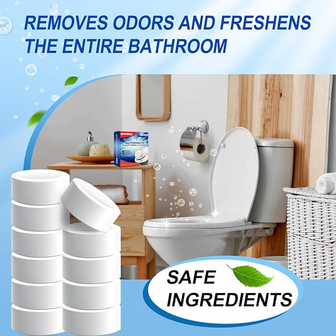 Automatic Toilet Bowl Cleaner Tablets 50 Pack - Bleach Formula Descale &amp Deodorize - Tank Drop-In Tablets for Tough Stain &amp Limescale Removal Fresh Scent Septic Safe Works with Most Toile