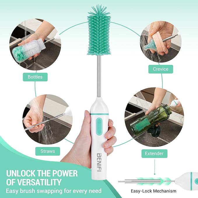 Electric Bottle Brushes Set Baby Bottle Brush Cleaner Portable Cleaning Brush Set Silicon Bottle Brushes Formula Mixer Nipple Brush Straw Brush Soap Dispenser