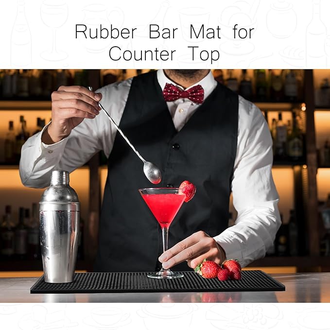 Tioncy 14 Pcs Bar Mat for Countertop 18 x 12 Inch Non Slip Rubber Mat Service Spill Cocktail Bartending Restaurants Barbershop Clippers Salon Tools Black