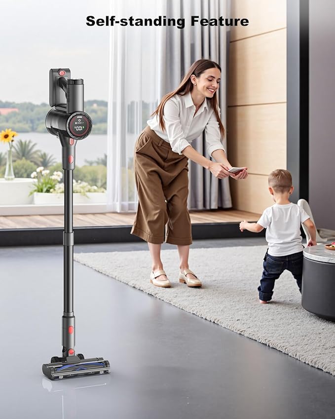 Cordless Vacuum Cleaner Stick Vacuum Rechargeable 550W 45KPA Powerful Suction Lightweight Vacuum Cleaners for Home Anti-Tangle Self Standing for Pet Hair Hardwood Floor Carpet - Black