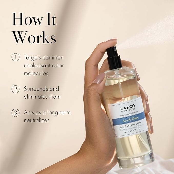 LAFCO New York Odor Removing Room Mist Sea &amp Dune - 4 oz - Eliminates Unpleasant Scents &amp Provides Luxurious Fragrance - Up to 750 Pump Sprays Per Bottle - Made in the USA