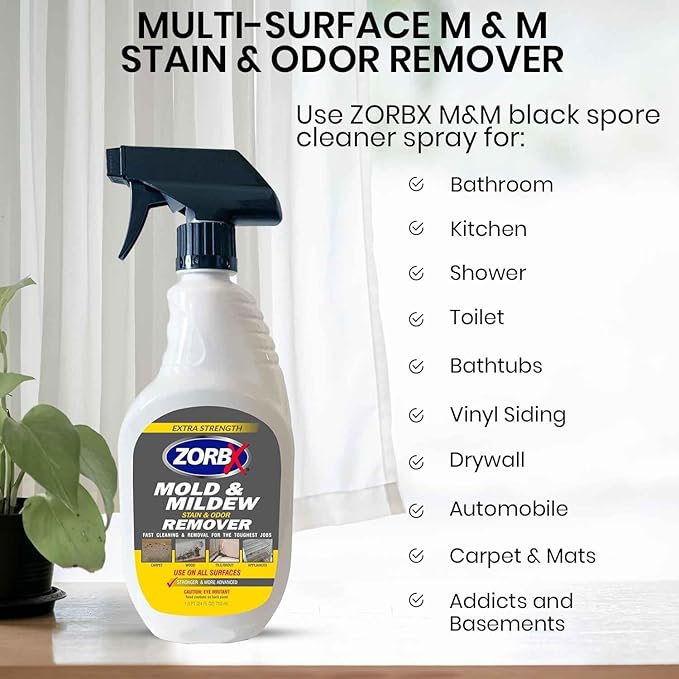 ZORBX Extra Strength M&ampM Remover and Cleaner - Bleach Free Cleaner Spray | Scrub Free Formula | All-Purpose Odor Remover for Carpet Bathroom Walls Wood Shower and Car - 24 FL Oz + 128 Fl Oz