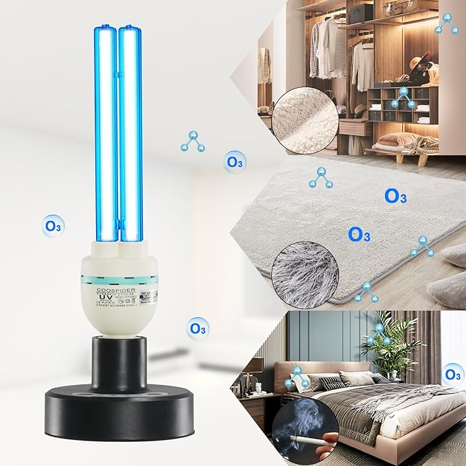 36Watts UV Sanitizer Lamp with Remote Control Powerful Ozone UVC Light with E26 Base for Basement/Bedroom/Kitchen/Office/Storehouse/Car 3-Gear Timer 110V with Ozone-– Perfect Father's Day Gifts