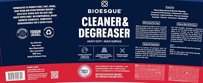 Bioesque Heavy Duty Multi-Surface Cleaner &amp Degreaser Concentrated Professional Formula 5 Gallon (Pack of 1)