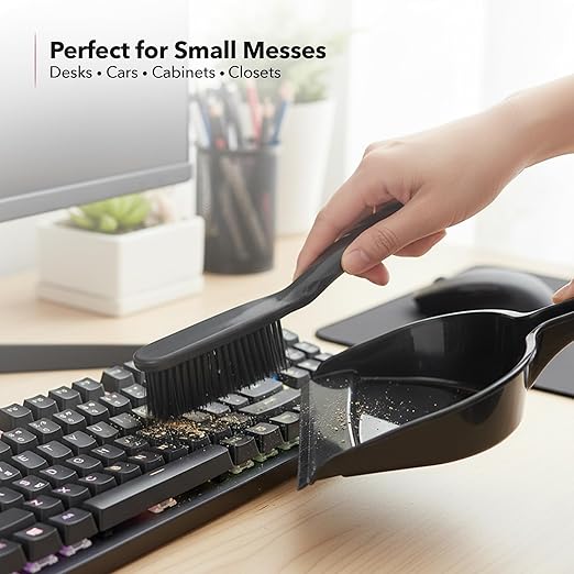 OVENTE Carpet Rake Rubber Broom for Pet Hair Removal with Squeegee Detailing Lint Fur Remover Brush Dustpan and 50” Handle Cleaning Tools Set for Rug Hardwood Floor Tile and Window Grey CT2504GY