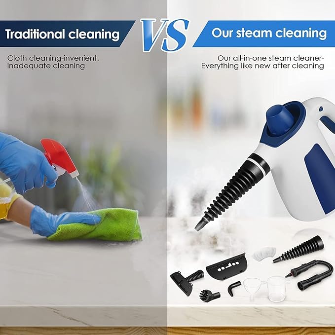 Handheld Steam Cleaner Pressurized Steam Cleaner Fast Heating Time with Safety Lock and 9 Accessory Multi-Surface Steam Cleaner with Chemical Free for Car Home Kitchen Bathroom and Floor