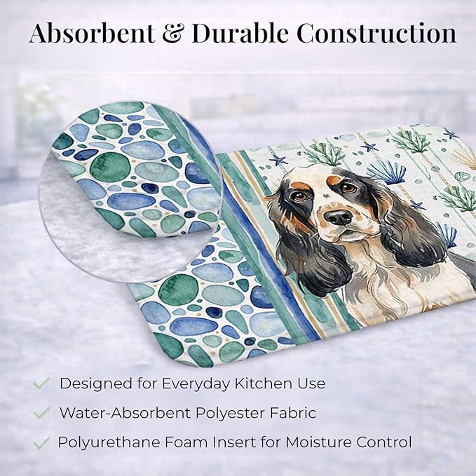 Caroline's Treasures Parti Cocker Spaniel Coastal Sea Glass Dish Drying Mat Absorbent Dish Drying Mat Pad for Kitchen Counter Dish Drainer Mat for Countertop 14 x 21 Multicolor