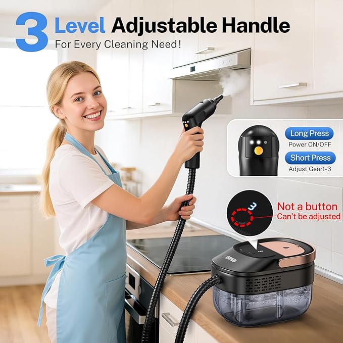 ODSD Steam Cleaner for Home &amp Car 3-Level Adjustable Steamer for Cleaning 15s Heat-Up &amp 1.6L Large Tank Handheld Steam Cleaner for Car Detailing Home Tile GroutFurniture with 15pcs Acce