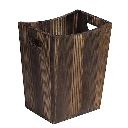 LIANTRAL Wood Trash Can Waste Basket for Bathroom Office Trash Can Rustic Farmhouse Style Wastebasket Bin Small Wastebaskets for Bathroom Office Bedroom Living Room Brown