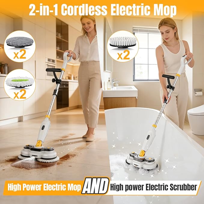 Cordless Electric Mop for Dewalt 20V Battery (NO Battery) 2 in 1 Automatic Spin Mop &amp Electric Floor Scrubber Machine with LED Light &amp Water Spray 800 RPM Rotating Electric Mops for Floor Cl