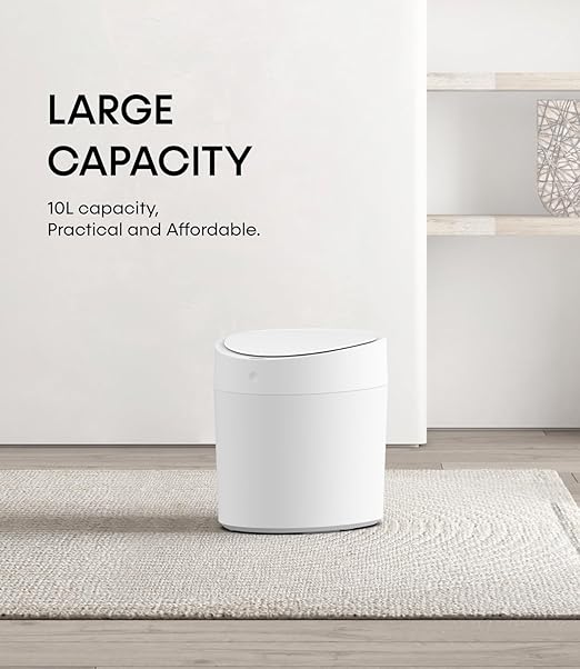 TOWNEW T AIR ONE Smart Trash Can 2.6 Gallon Automatic Garbage Can with Self-Sealing and Self-Changing Motion Sense Activated Rechargeable Trashcan for Living Room Bedroom Workshop Kitchen White