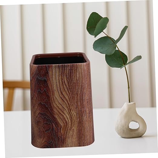 Wood Grain Plastic Trash Can Stylish Double Wastebasket for Home Office Kitchen and Bathroom Capacity Bin Hidden Bag Design