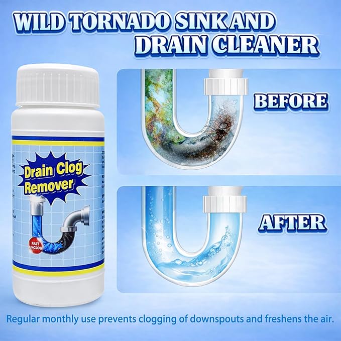 Wild Tornado Pipe Dredge Powerful Sink and Drain Cleaner Powder Fast Foaming Drain Cleaner for Kitchen and Pipes Cleaning Tool Clog Remover