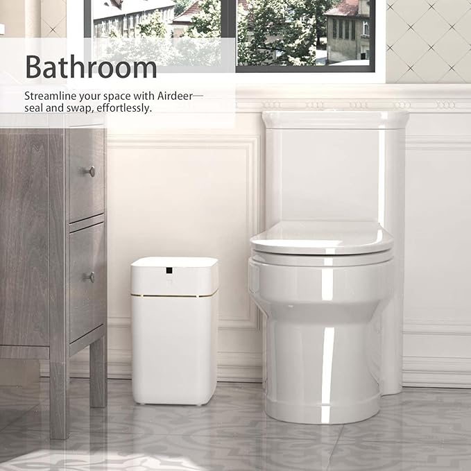 Airdeer Automatic Trash Can 4 Gallon Self Sealing and Self-Changing Smart Trash Can Motion Sensor Touchless Garbage can with lid for Kitchen Bathroom Office 6 Refill Rings(A1 Golden line)
