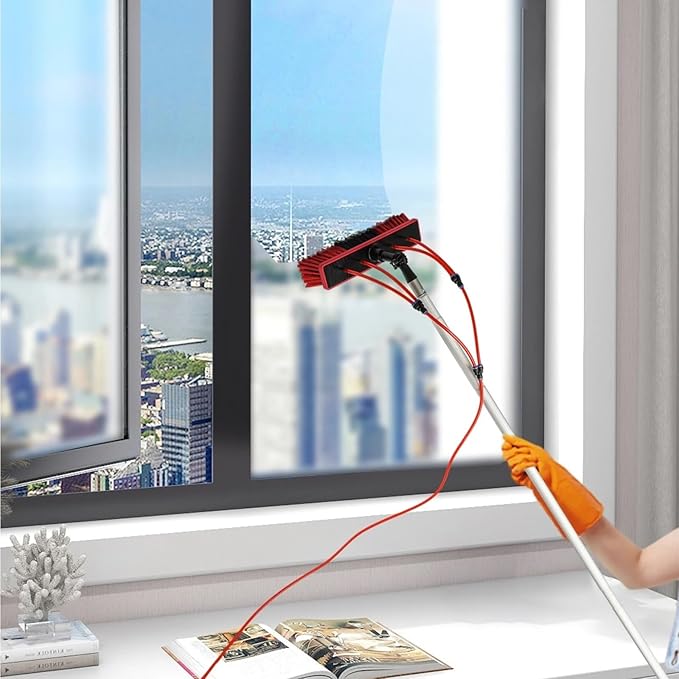 Solar Panel Cleaning Brush Window Cleaning Washer Pole Cleaner Set 3 In 1 Retractable 5 Meters OutdoorWater Fed Pole