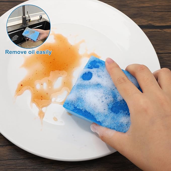 50 Pcs Individually Wrapped Sponges Uncompressed Non Scratch Scrouing Sponges for Household Cleaning Dishes Kitchen Airbnb Apartment Car Bike Blue