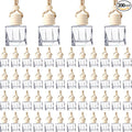 BBTO 200 Pcs Hanging Car Diffuser Bottles Bulk Empty Clear Glass Air Freshener Bottles with Wooden Cap for Perfume Essential Oils Fragrance Aromatherapy Ornament(Cube)