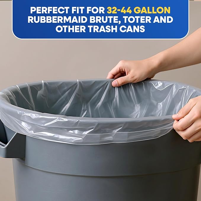 40-45 Gallon Trash Bags Heavy Duty 2 Mil Fit Rubbermaid Brute Rollout Round and Square 32-44 gal Trash Cans 40 x 46 Trash Liners Clear Pack of 100