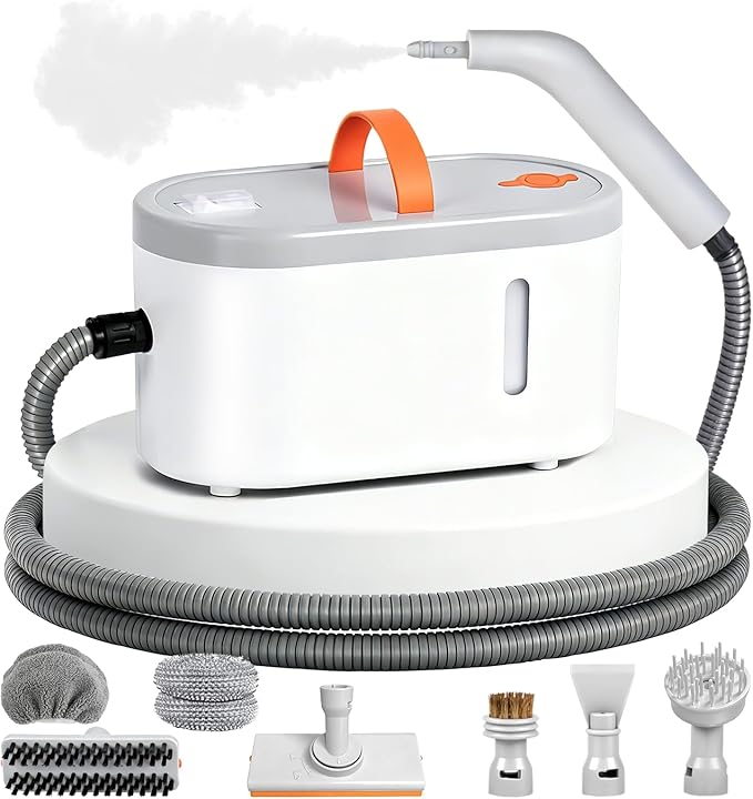 Steam Cleaner for Home - Portable Handheld Steamer for Cleaning With 15s Heat-UP 0.78 Quarts Tank9 Accessories - Clean GreaseAutomotive wheels and interior trimGrout Tile Floor Couch Carpets