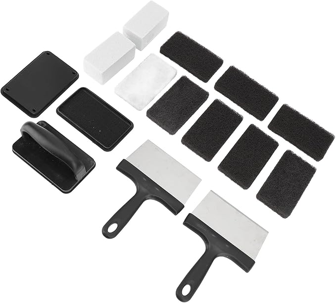 for Griddle Cleaning Kit Oil Removal Anti Hot Handle Multifunctional Grill Cleaning Kit (15Pcs)